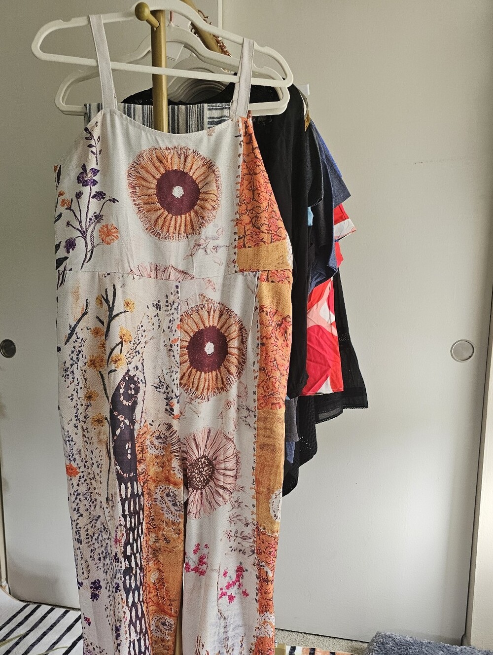 Floral Boho Wide-Leg Linen Jumpsuit in Cream & Orange - Picture 2 of 7
